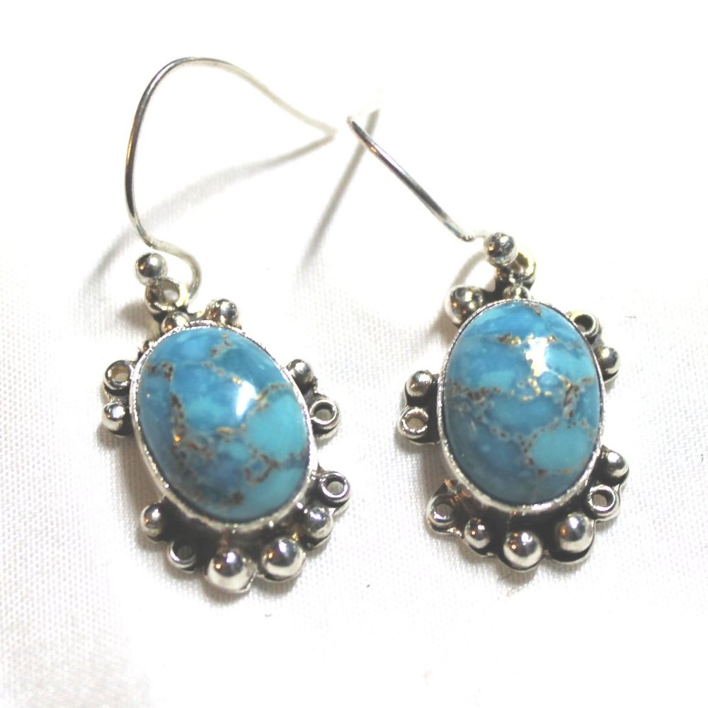 Copper Mohave Blue Turquoise 925 Sterling Earrings